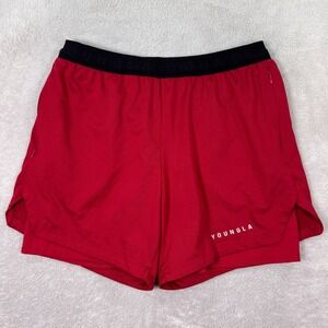 YoungLA Shorts Mens Large Red Polka Dot Jersey Pocket Stretchy Athletic‎ Running